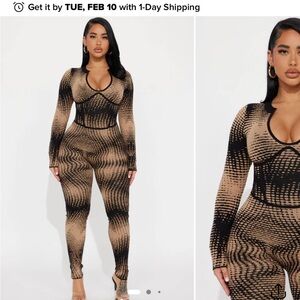 Stylish Black and Tan Patterned Jumpsuit